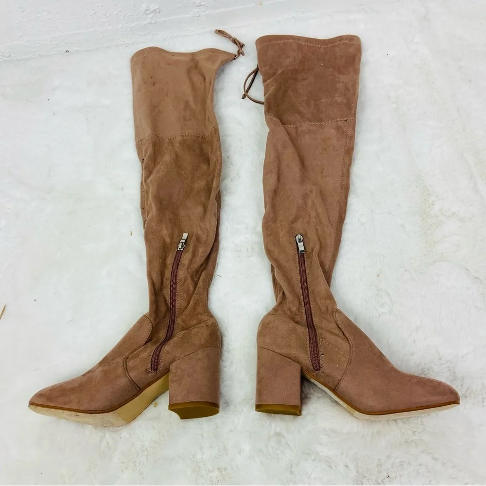 Catherine Malandrino sexy Suede Over-the-Knee heeled Boots in Tan size 7.5